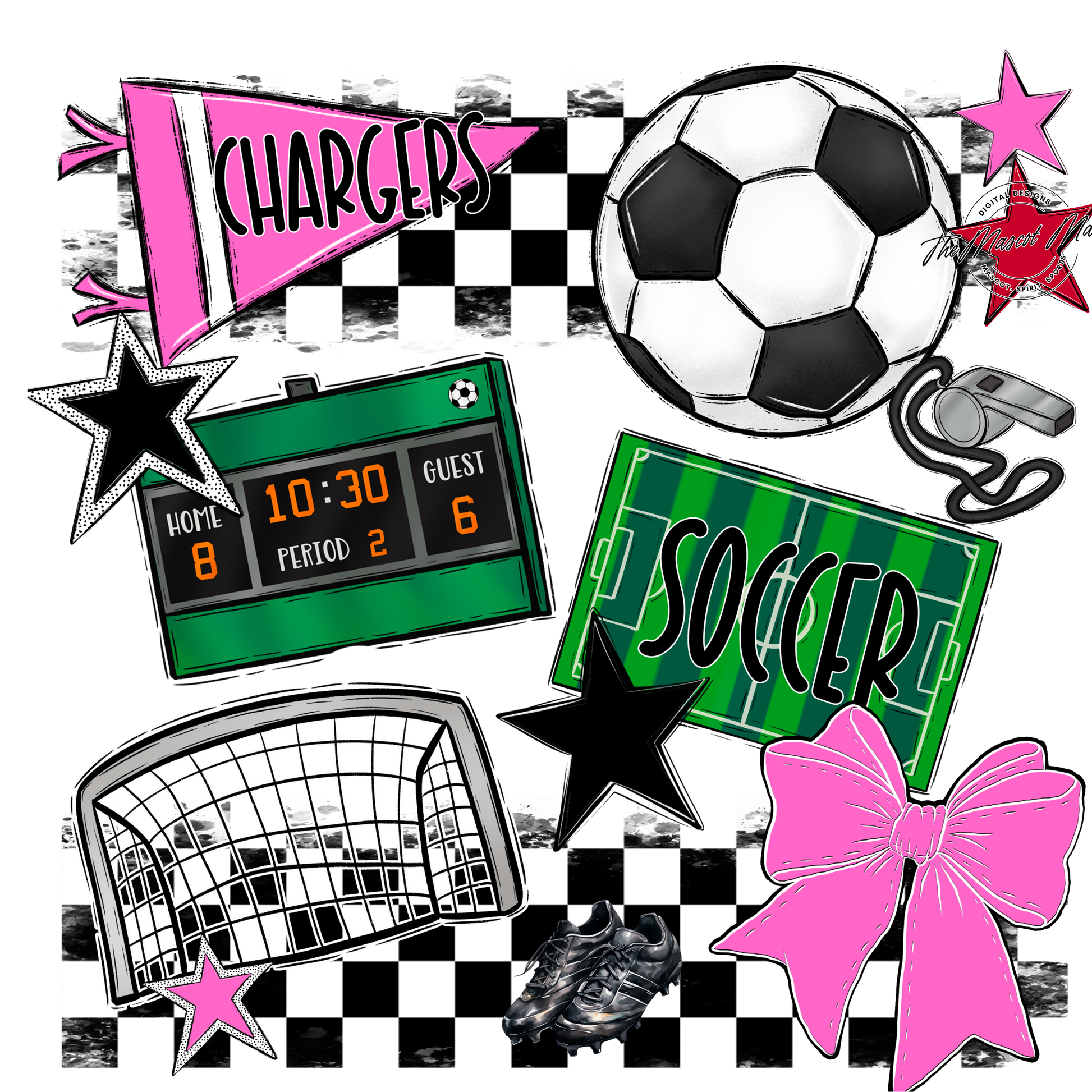 Chargers Checkers Soccer Spirit Design-Baby Pink