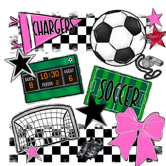 Chargers Checkers Soccer Spirit Design-Baby Pink