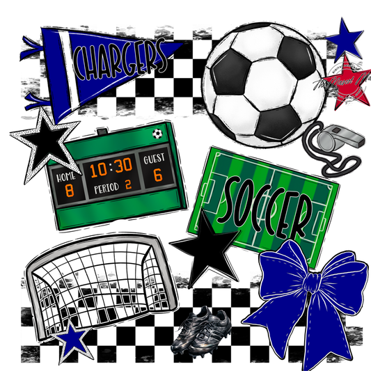 Chargers Checkers Soccer Spirit Design-Blue