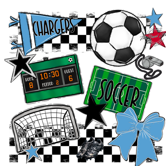 Chargers Checkers Soccer Spirit Design-Carolina Blue