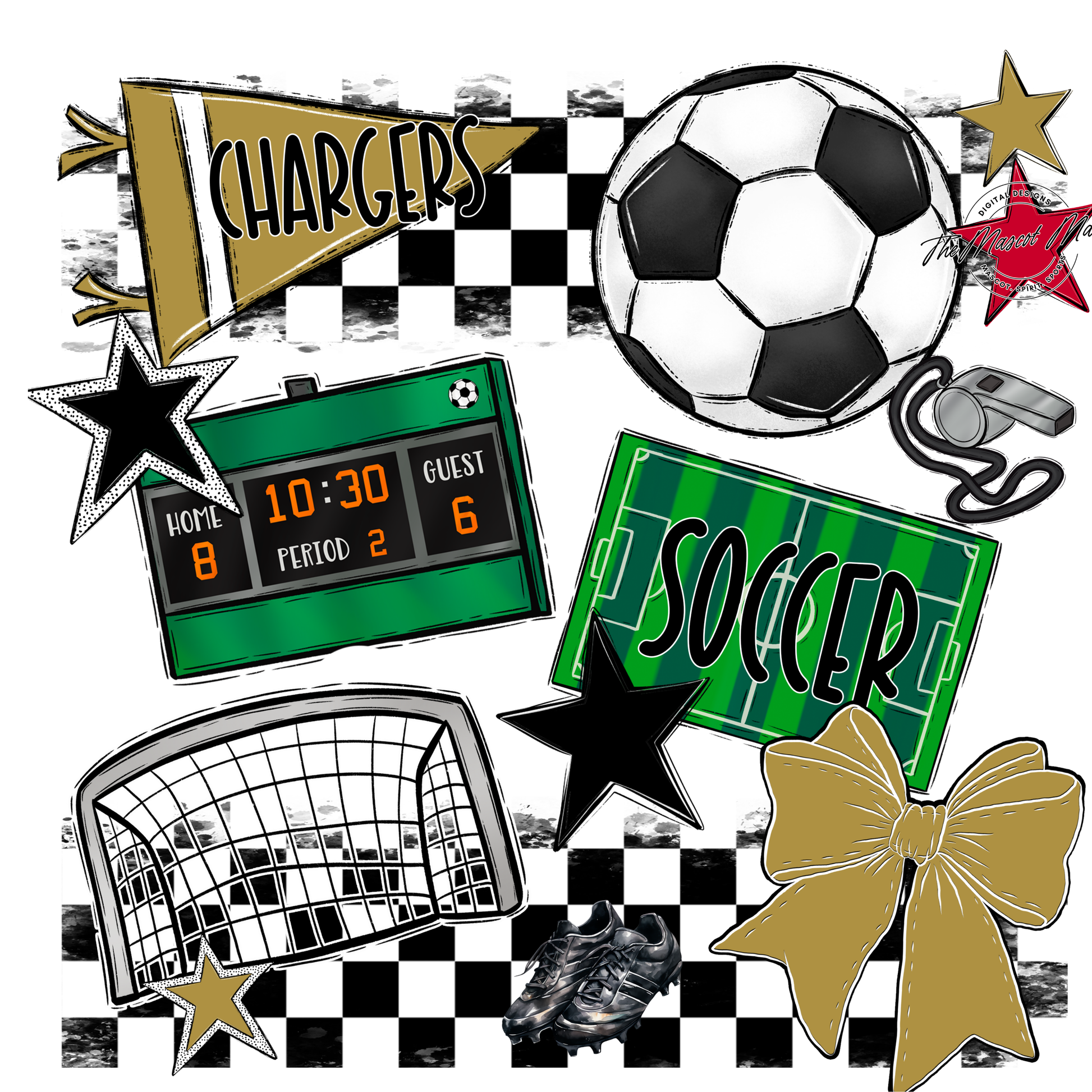 Chargers Checkers Soccer Spirit Design-Gold