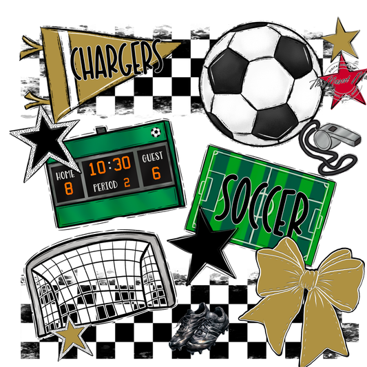 Chargers Checkers Soccer Spirit Design-Gold