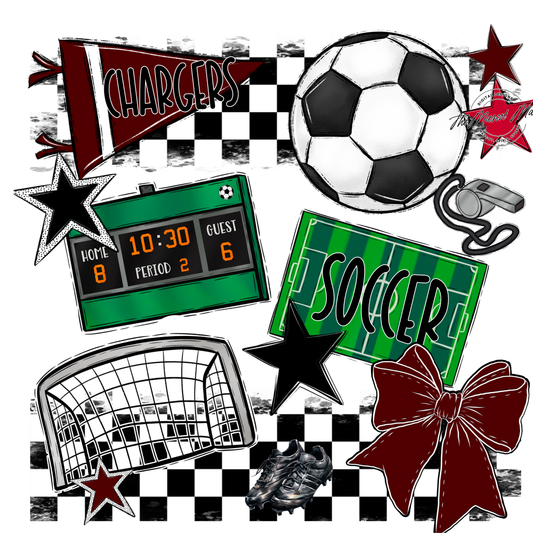 Chargers Checkers Soccer Spirit Design-Maroon
