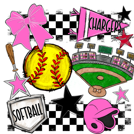 Chargers Checkers Softball Spirit Design-Baby Pink