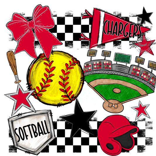 Chargers Checkers Softball Spirit Design-Red