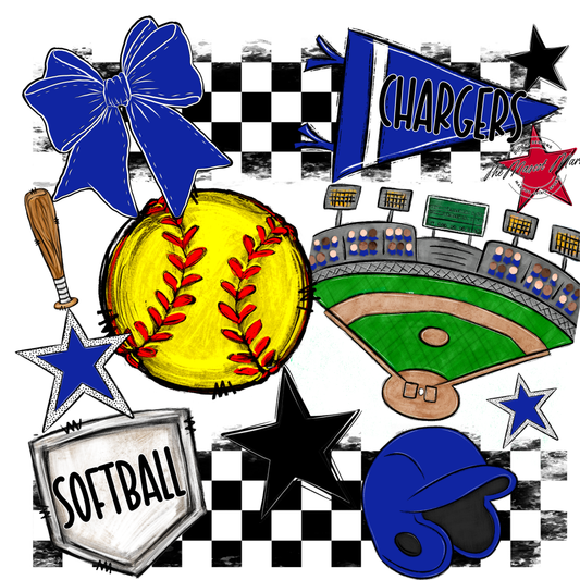 Chargers Checkers Softball Spirit Design-Royal Blue