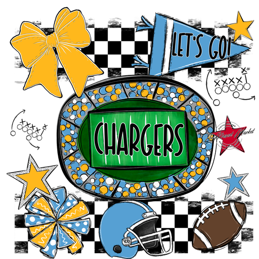 Chargers Checkers Spirit Design-Carolina Blue-Yellow