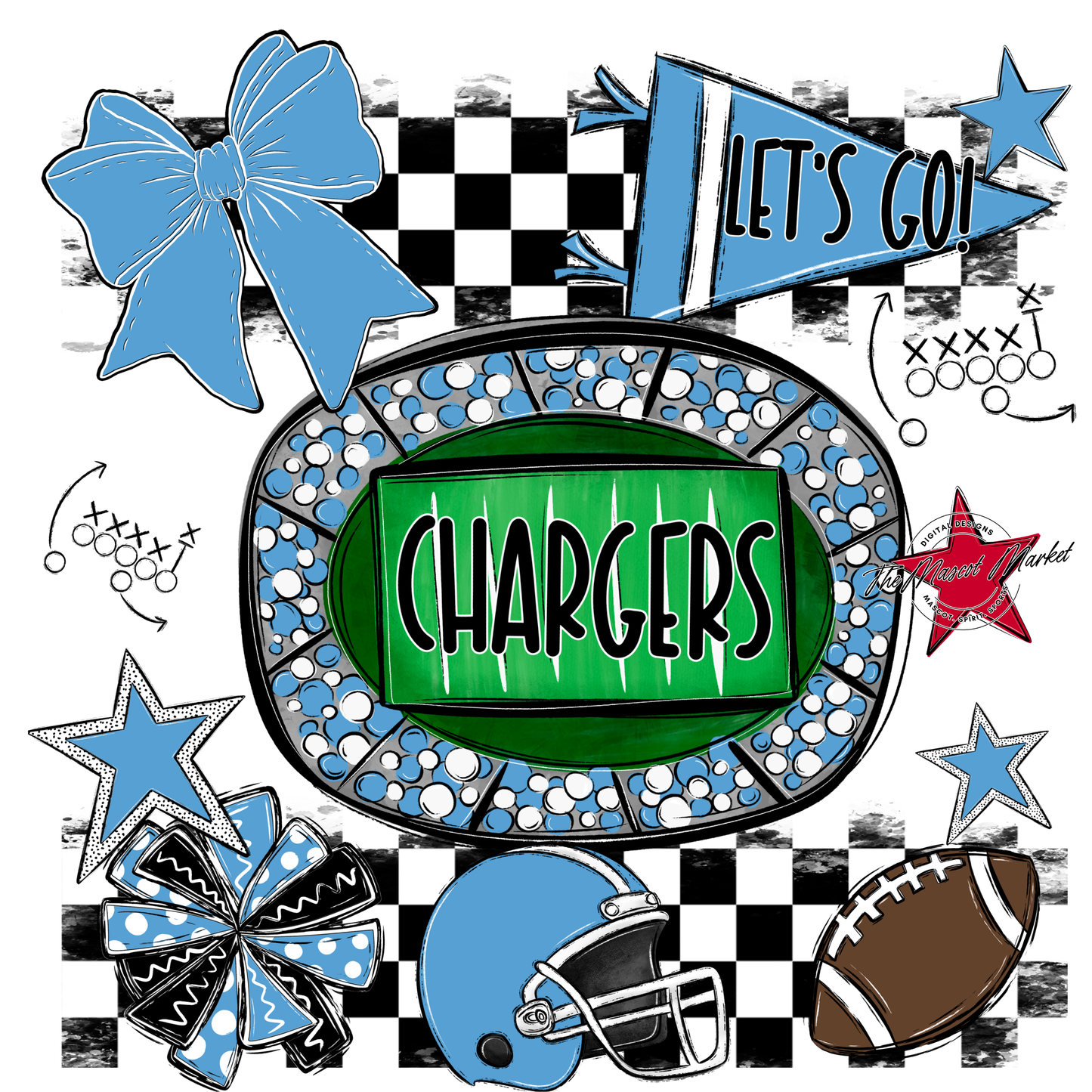 Chargers Checkers Spirit Design-Carolina Blue