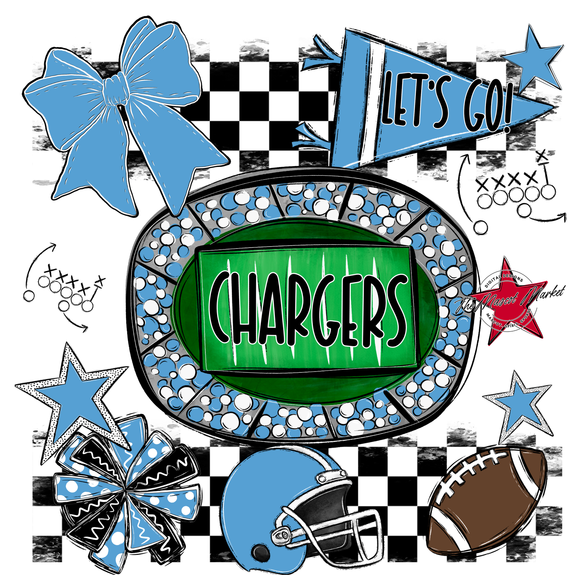 Chargers Checkers Spirit Design-Carolina Blue