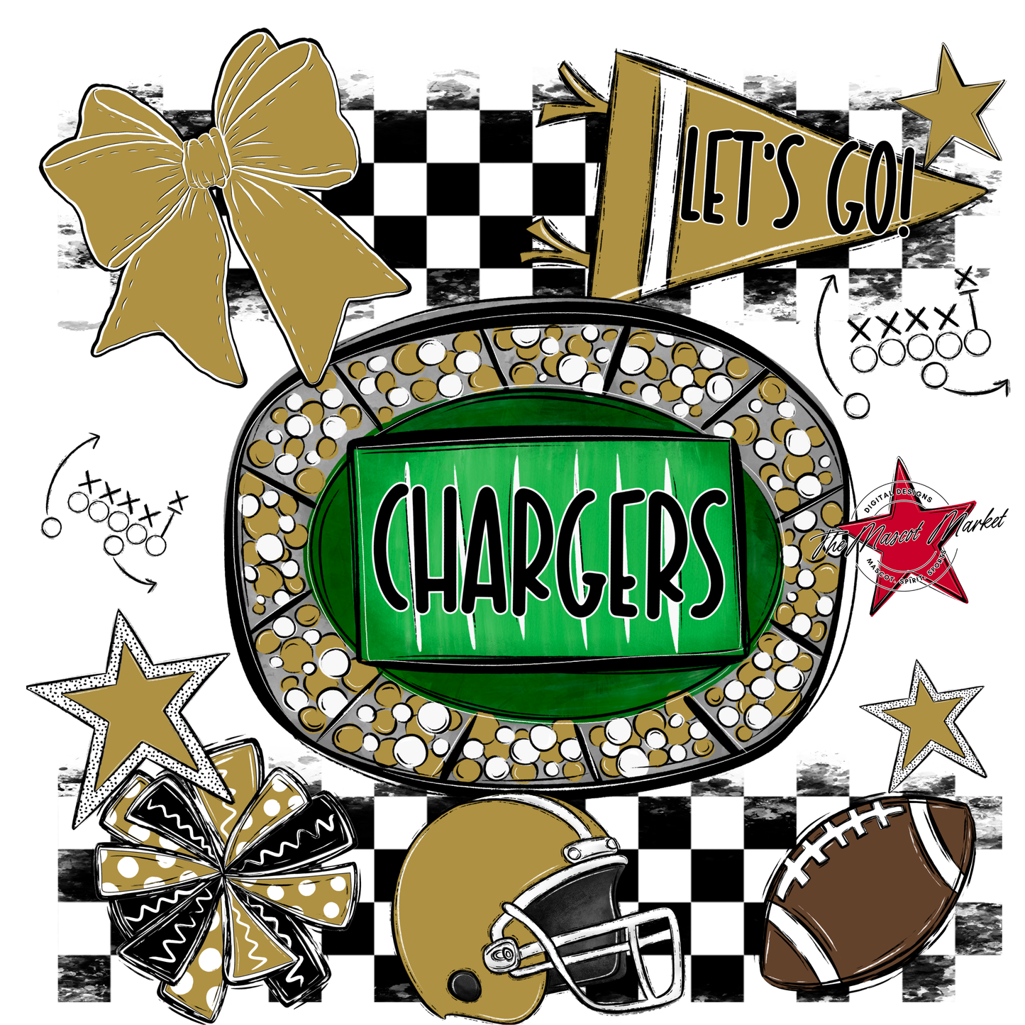 Chargers Checkers Spirit Design-Gold