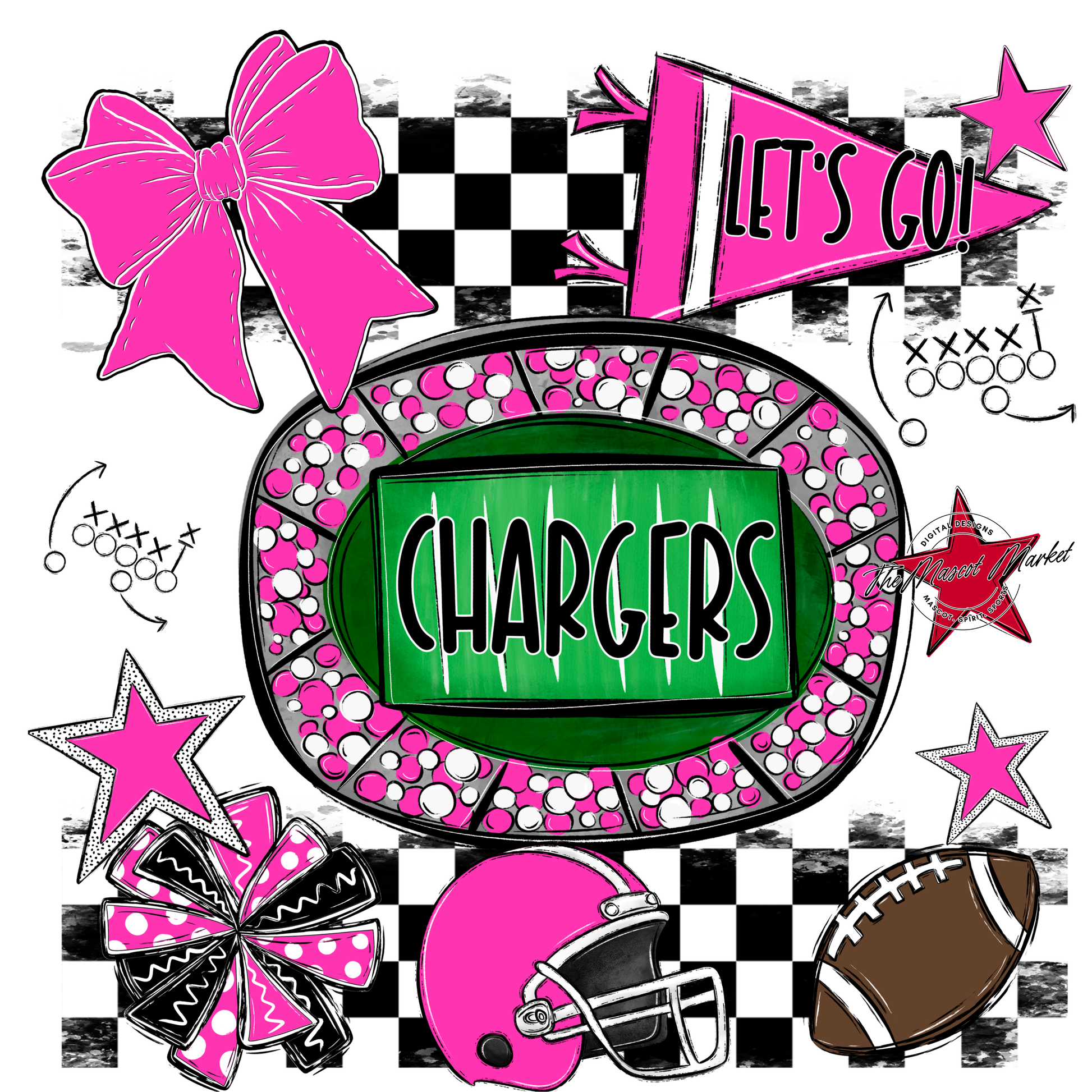 Chargers Checkers Spirit Design-Pink
