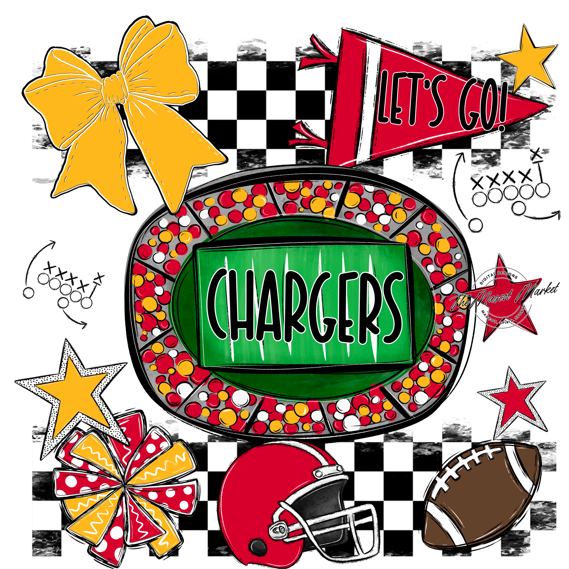 Chargers Checkers Spirit Design-Red-Yellow