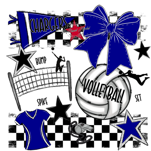 Chargers Checkers Volleyball Spirit Design-Blue