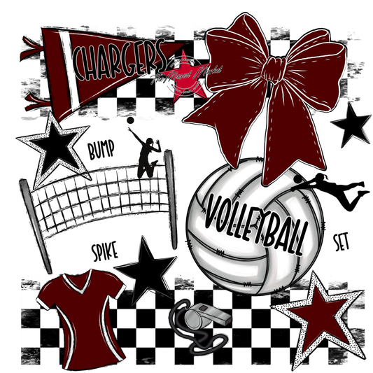 Chargers Checkers Volleyball Spirit Design-Maroon