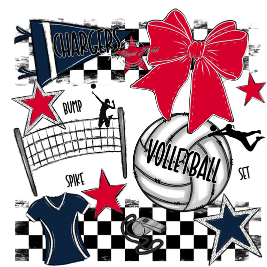Chargers Checkers Volleyball Spirit Design-Navy-Red