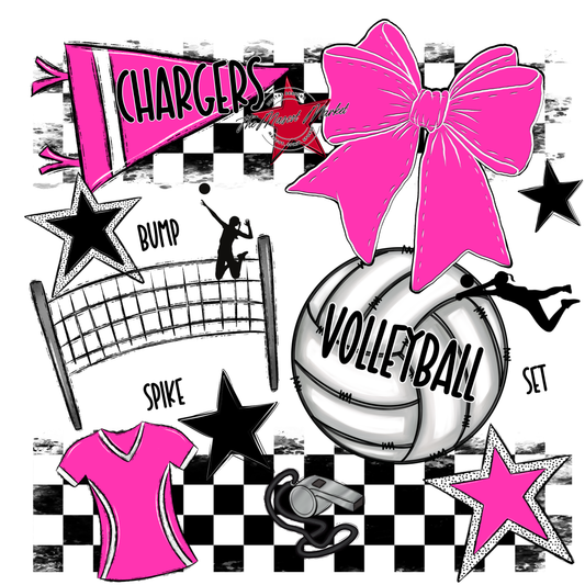 Chargers Checkers Volleyball Spirit Design-Pink