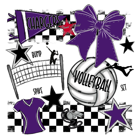 Chargers Checkers Volleyball Spirit Design-Purple