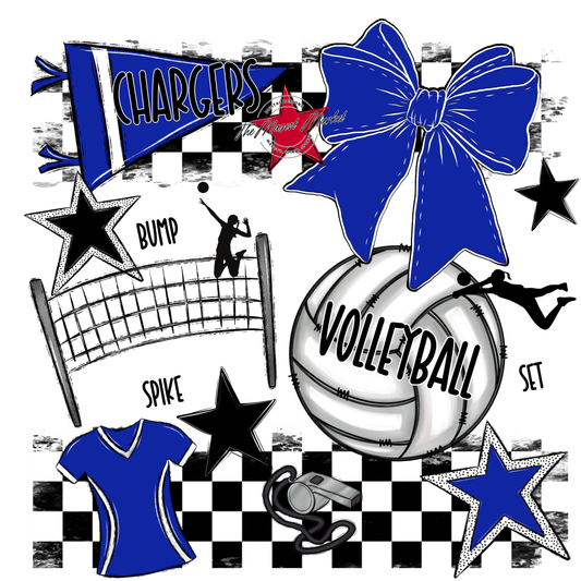 Chargers Checkers Volleyball Spirit Design-Royal Blue
