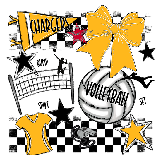 Chargers Checkers Volleyball Spirit Design-Yellow