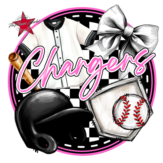 Chargers Circle Baseball Design-Baby Pink