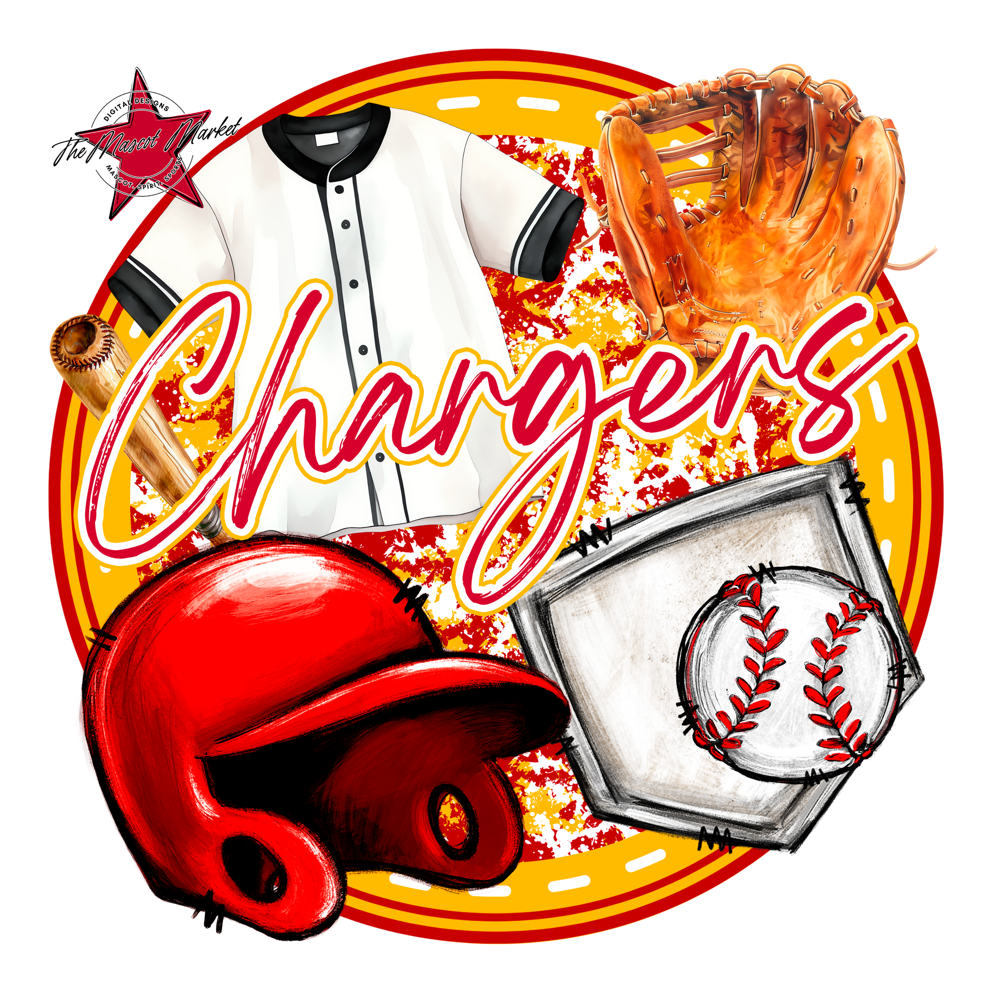 Chargers Circle Baseball Design-Red-Yellow