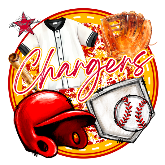 Chargers Circle Baseball Design-Red-Yellow