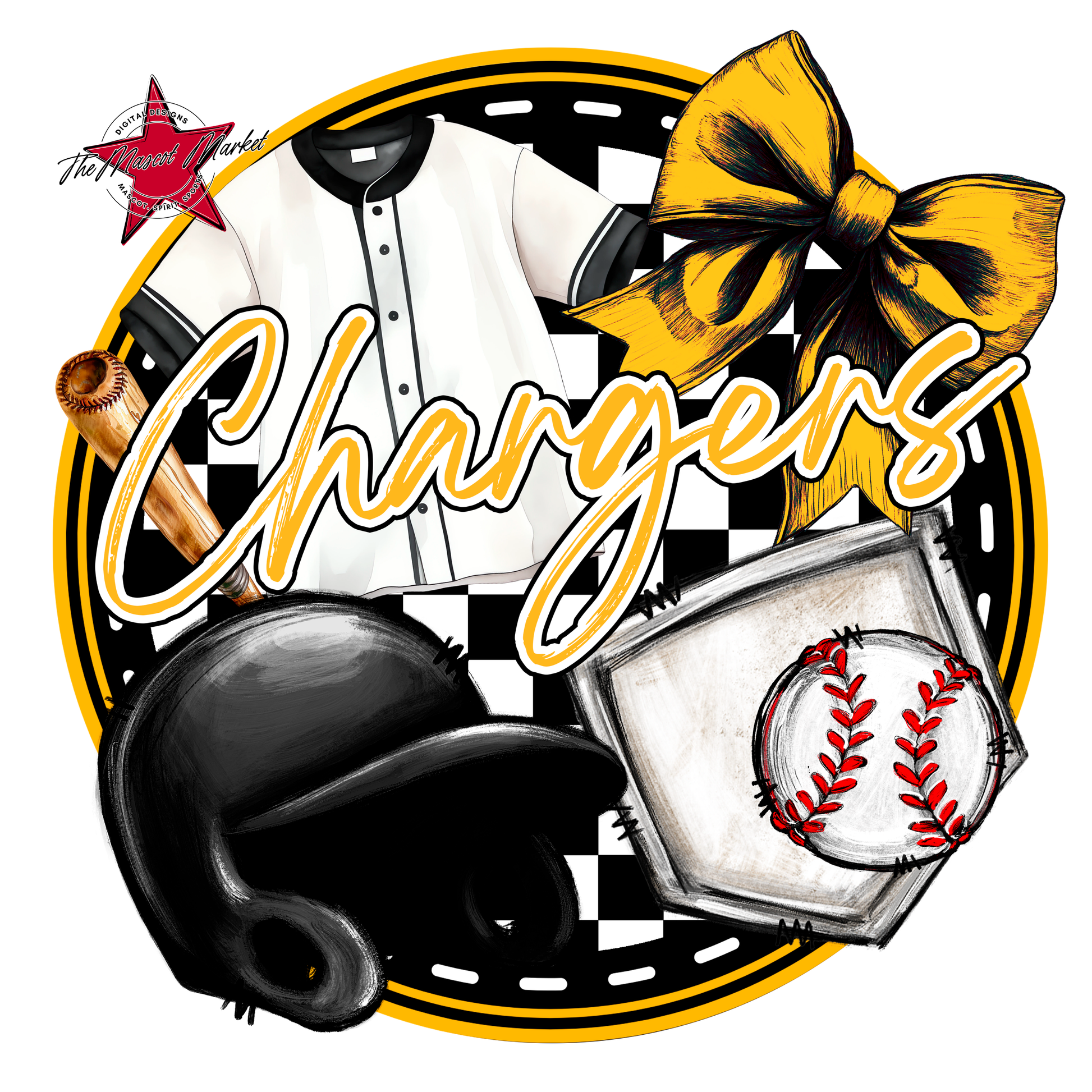 Chargers Circle Baseball Design-Yellow