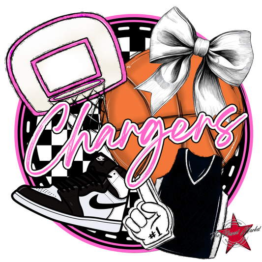 Chargers Circle Basketball Design-Baby Pink