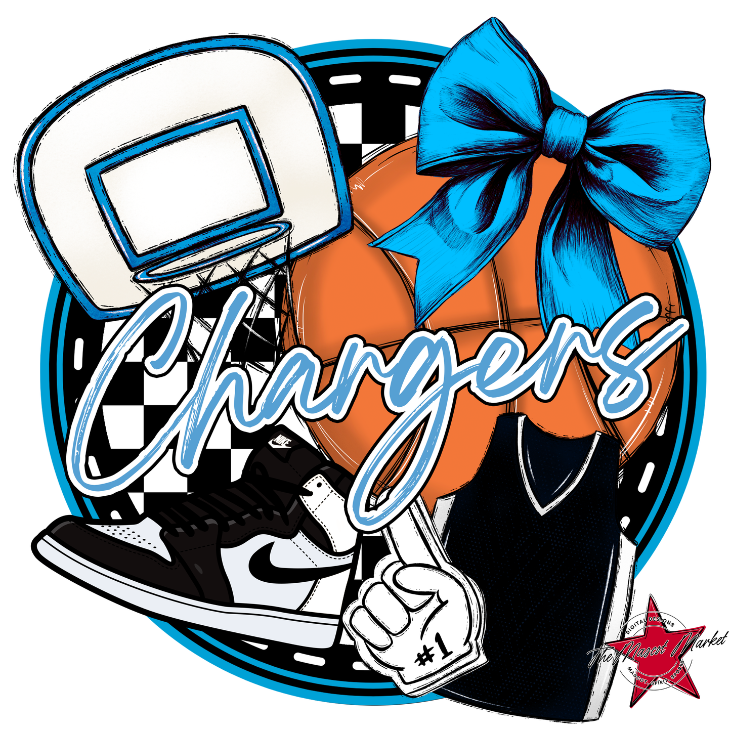 Chargers Circle Basketball Design-Carolina Blue