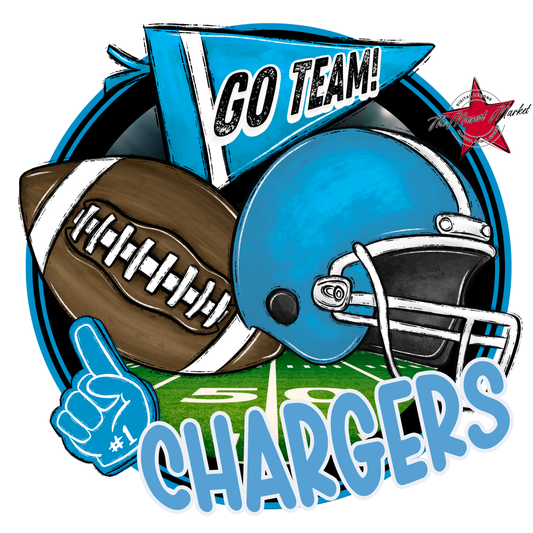 Chargers Circle Football Design-Carolina Blue
