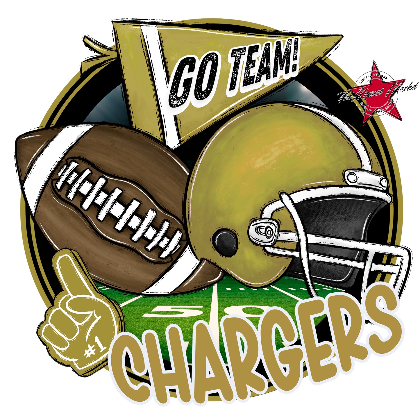 Chargers Circle Football Design-Gold