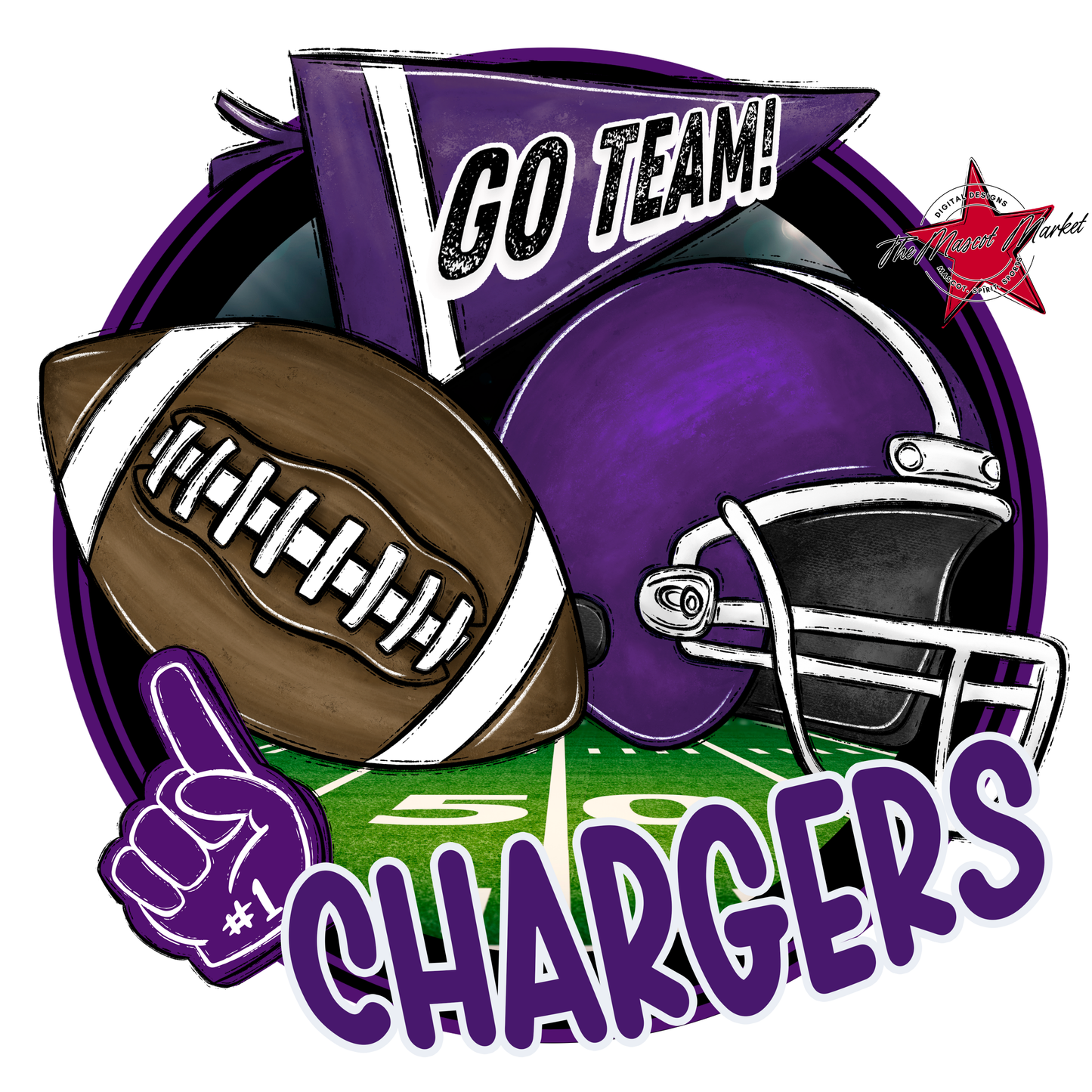 Chargers Circle Football Design-Purple