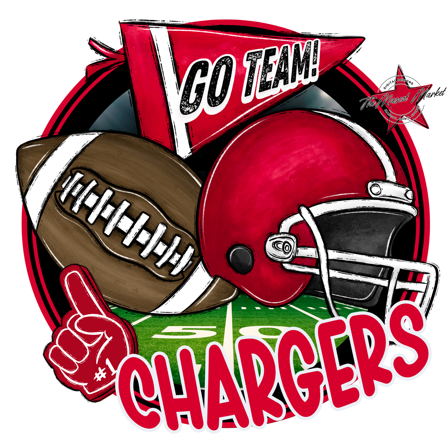 Chargers Circle Football Design-Red