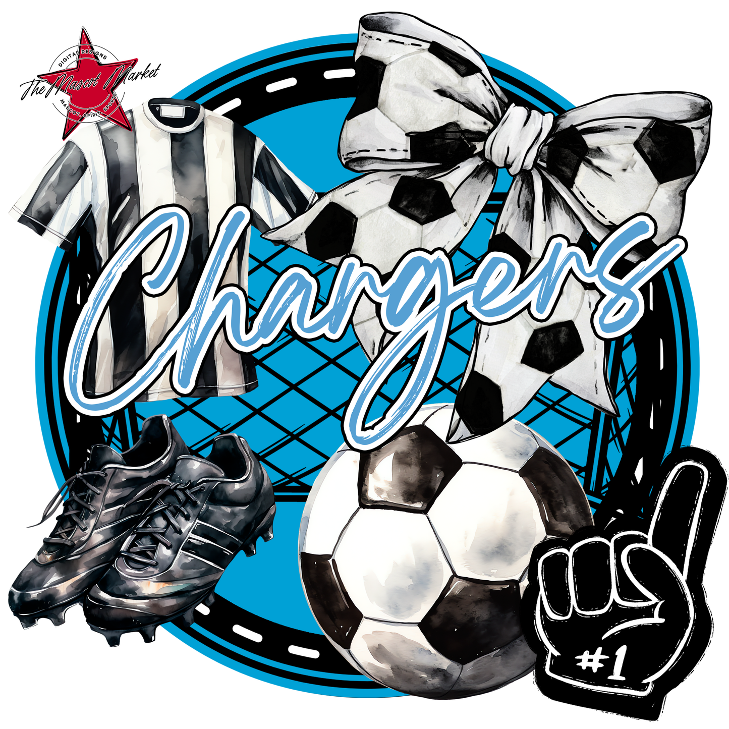 Chargers Circle Soccer Design-Carolina Blue