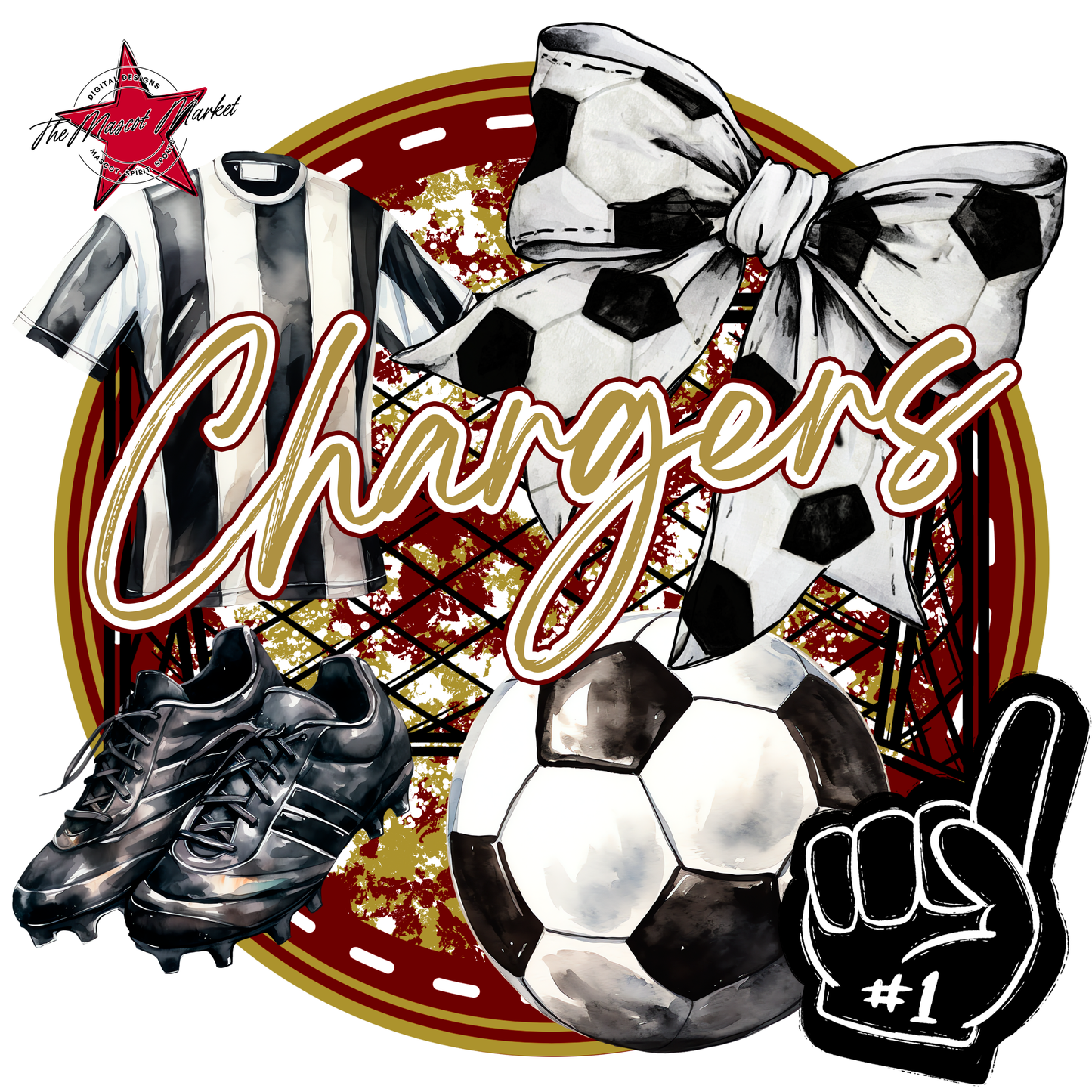 Chargers Circle Soccer Design-Maroon-Gold