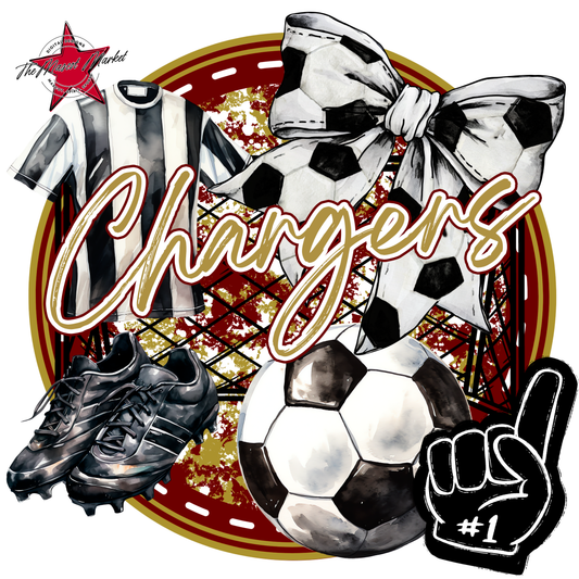 Chargers Circle Soccer Design-Maroon-Gold