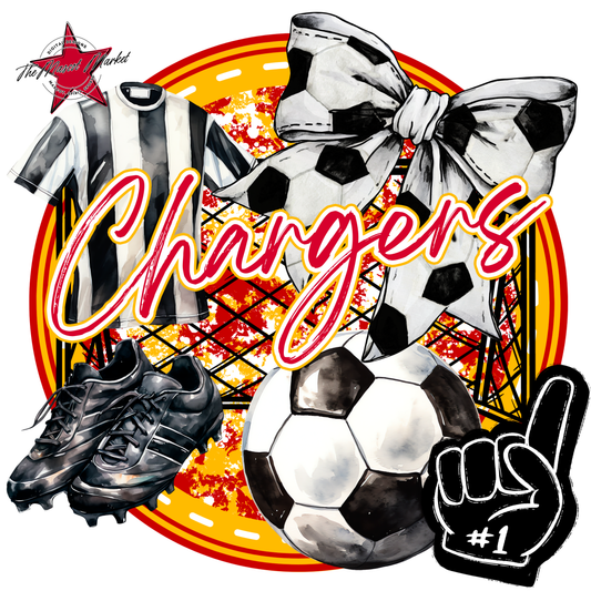 Chargers Circle Soccer Design-Red-Yellow