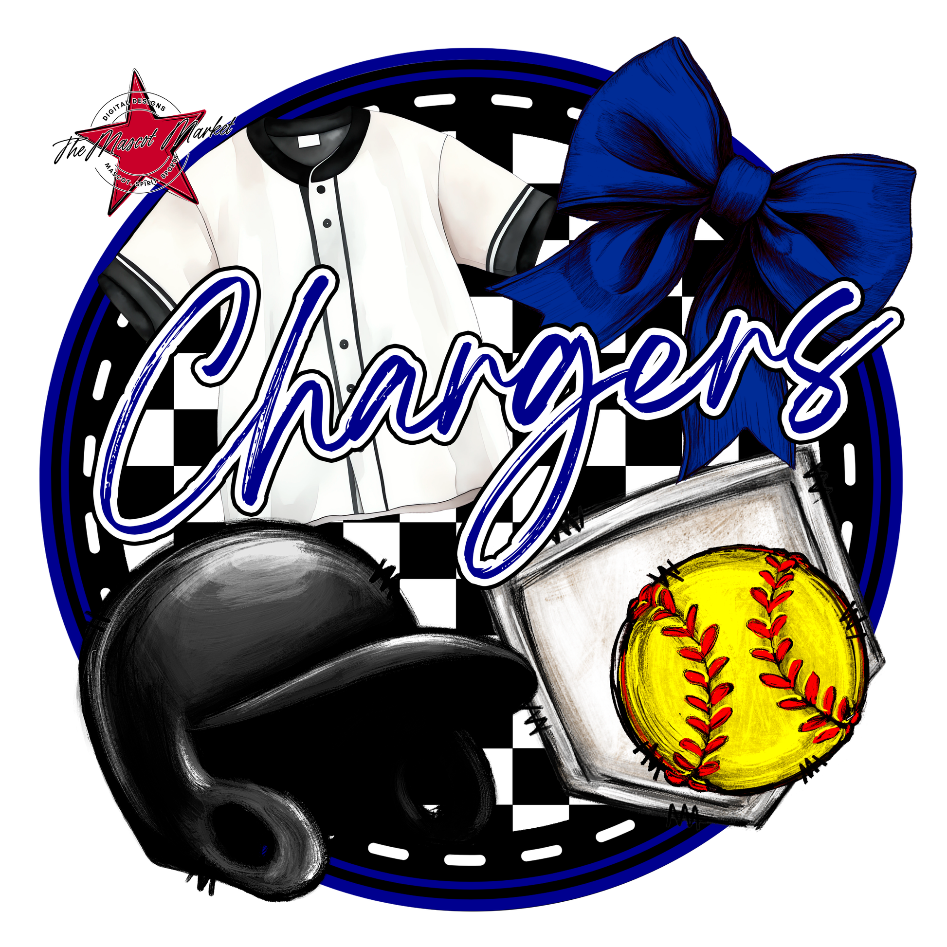 Chargers Circle Softball Design-Blue