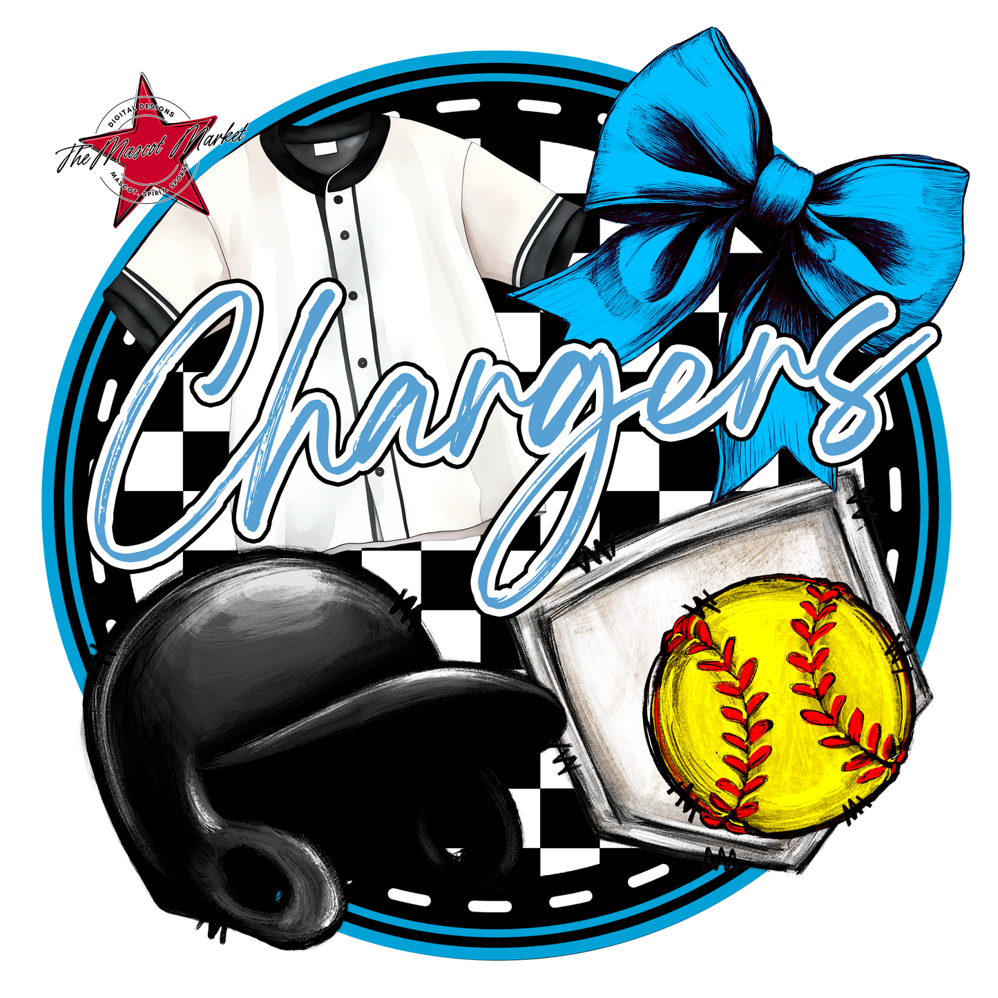 Chargers Circle Softball Design-Carolina Blue