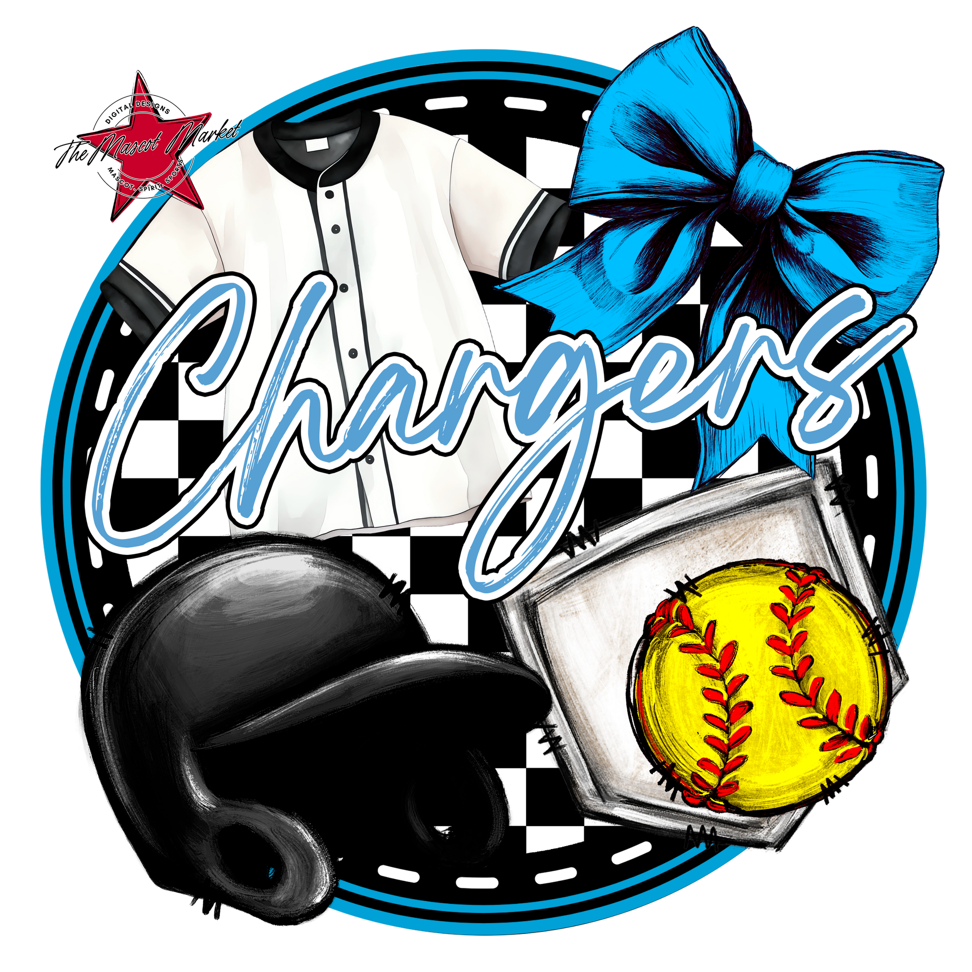 Chargers Circle Softball Design-Carolina Blue