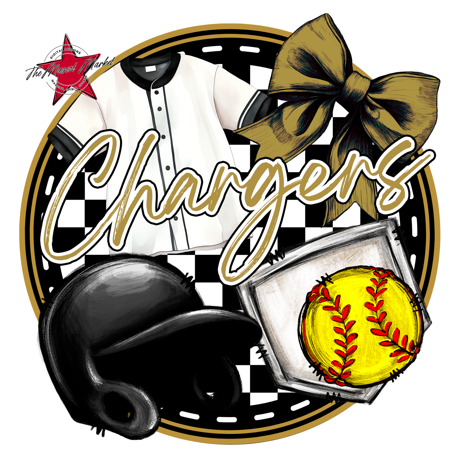 Chargers Circle Softball Design-Gold
