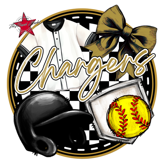 Chargers Circle Softball Design-Gold