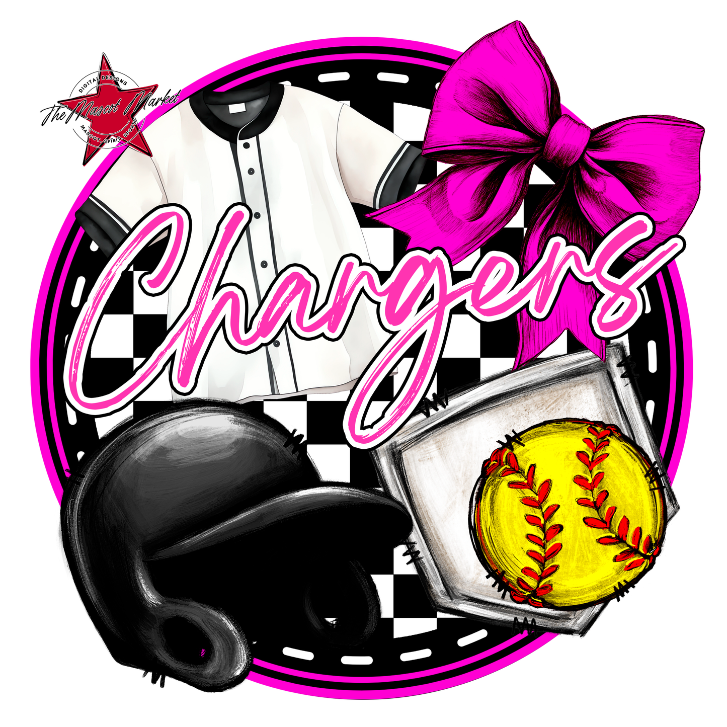 Chargers Circle Softball Design-Pink