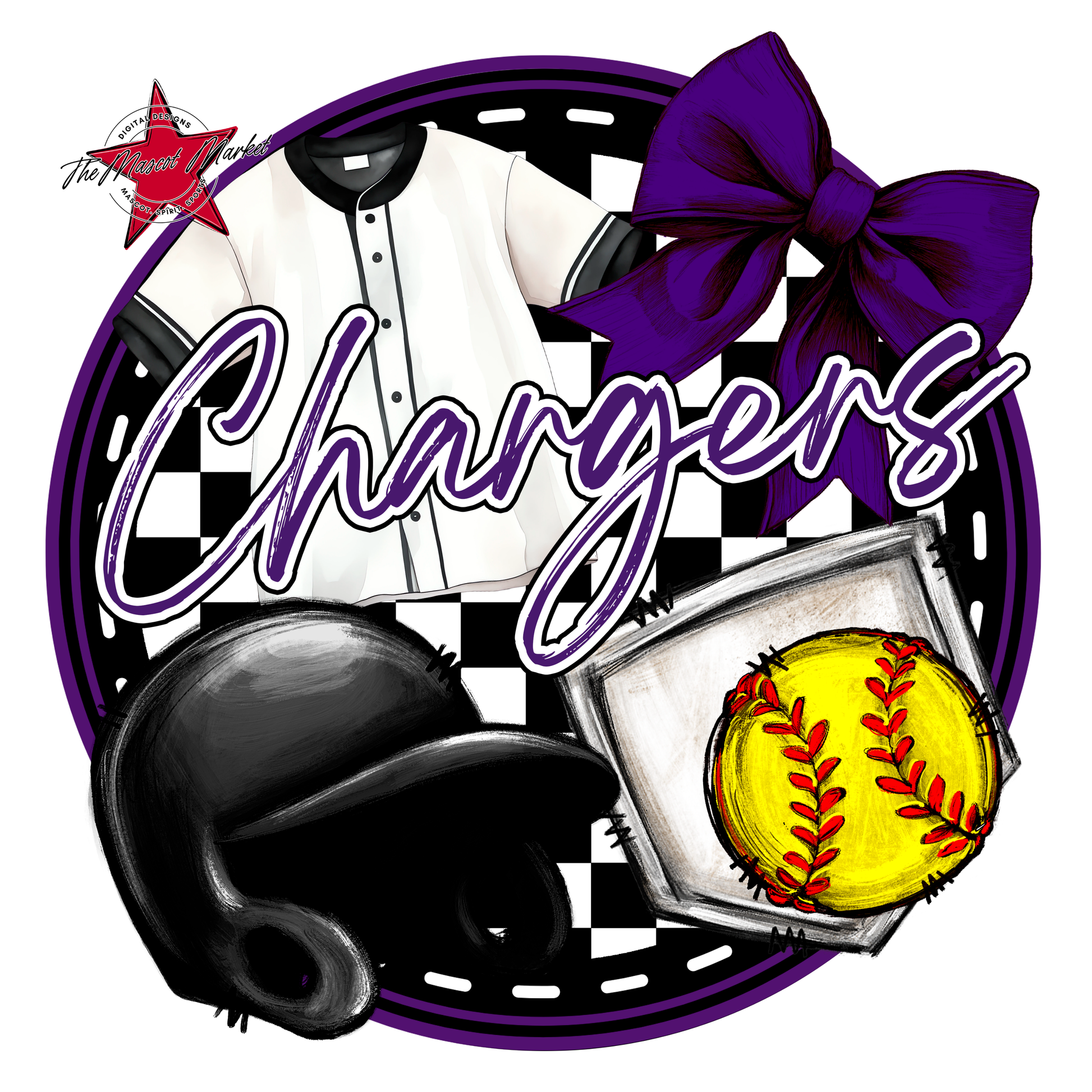 Chargers Circle Softball Design-Purple