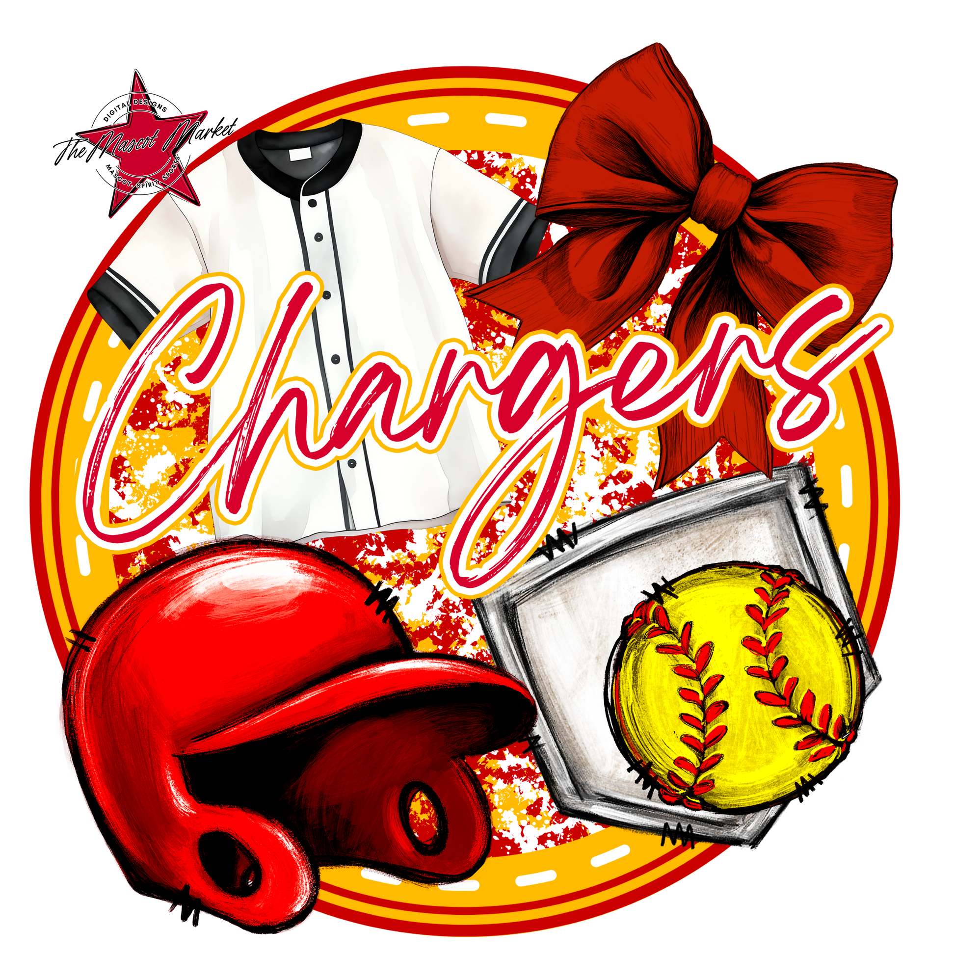 Chargers Circle Softball Design-Red-Yellow
