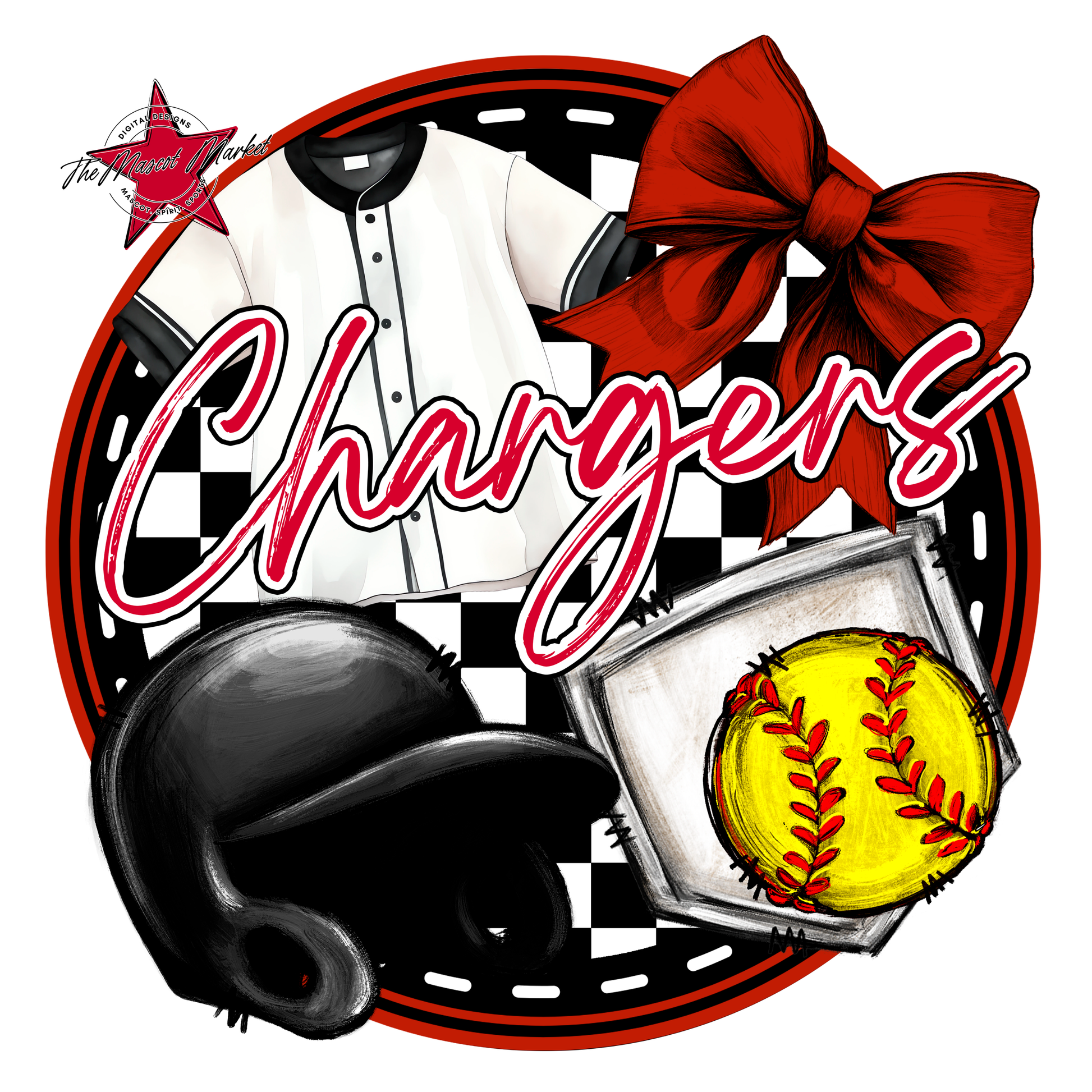 Chargers Circle Softball Design-Red