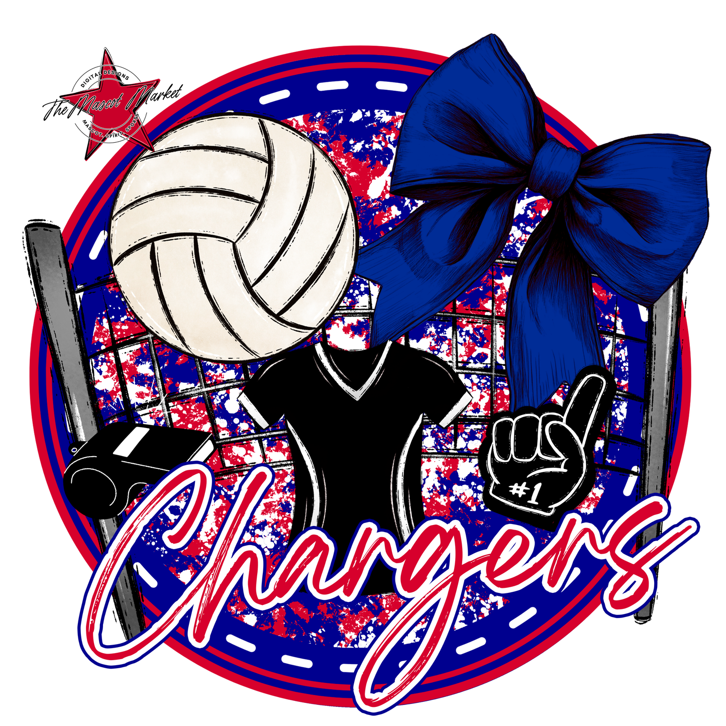 Chargers Circle Volleyball Design-Blue-Red