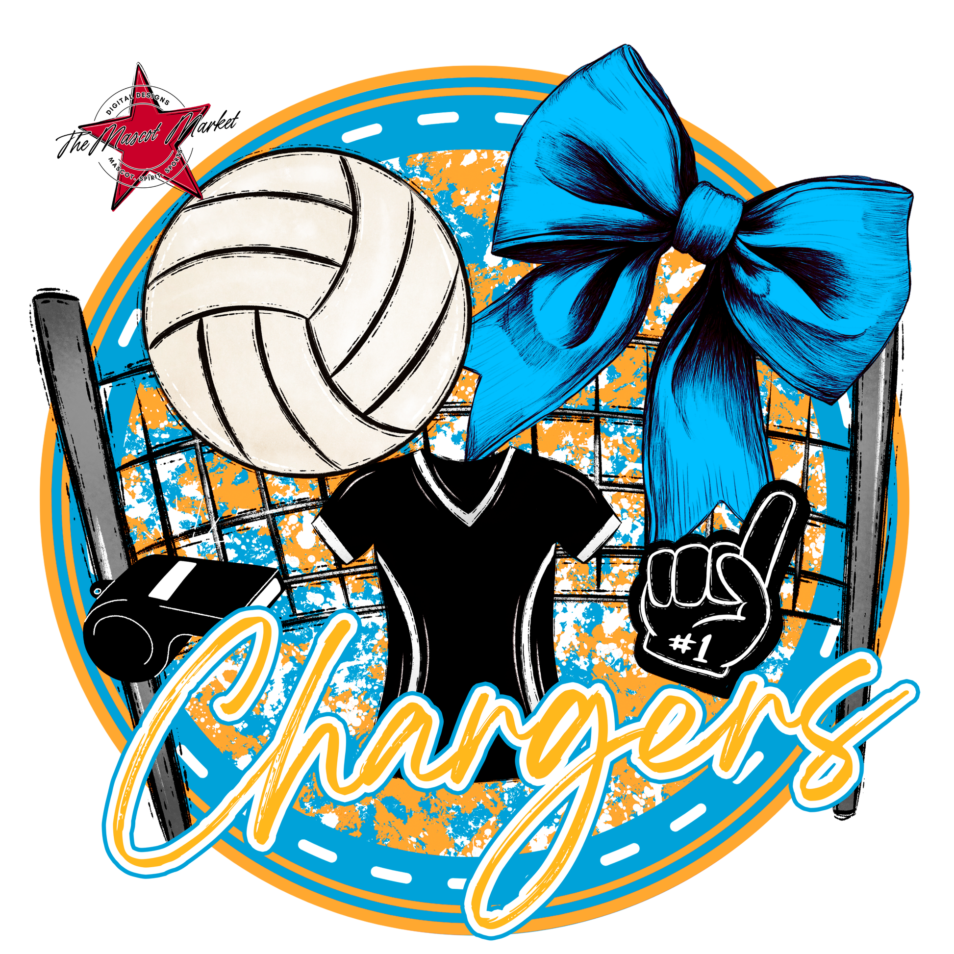 Chargers Circle Volleyball Design-Carolina Blue-Yellow