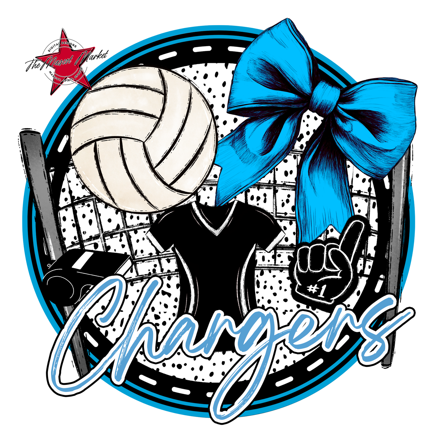 Chargers Circle Volleyball Design-Carolina Blue