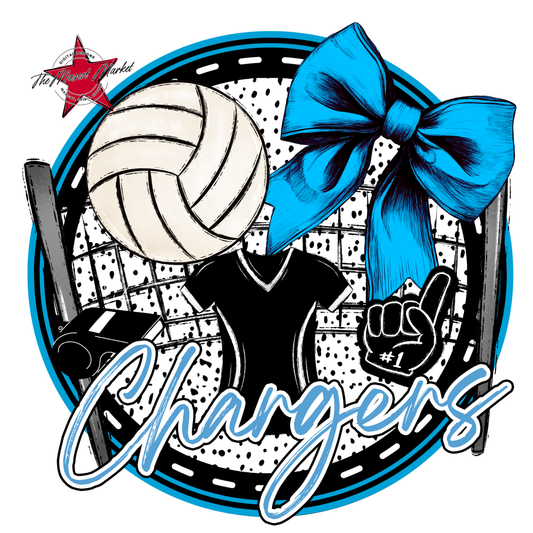 Chargers Circle Volleyball Design-Carolina Blue
